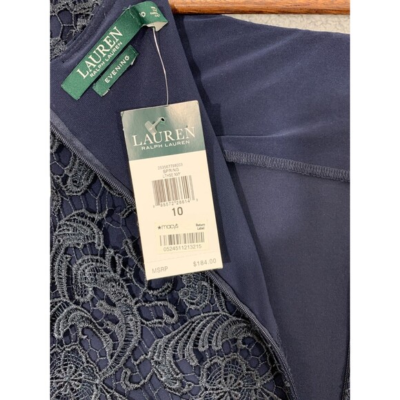 Lauren Ralph Lauren Lighthouse Navy Floral Lace Back Zip Lined Evening Gown 10 - Picture 6 of 13